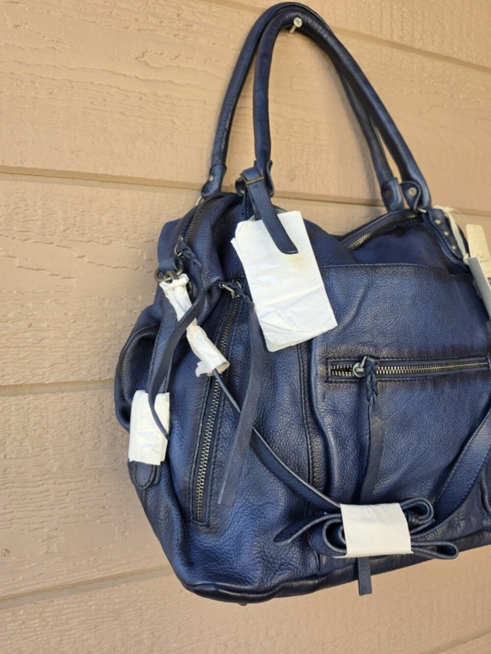 Free People Large Emerson Tote Dark Rinse Navy Leather Shoulder Crossbody Bag - Picture 6 of 8